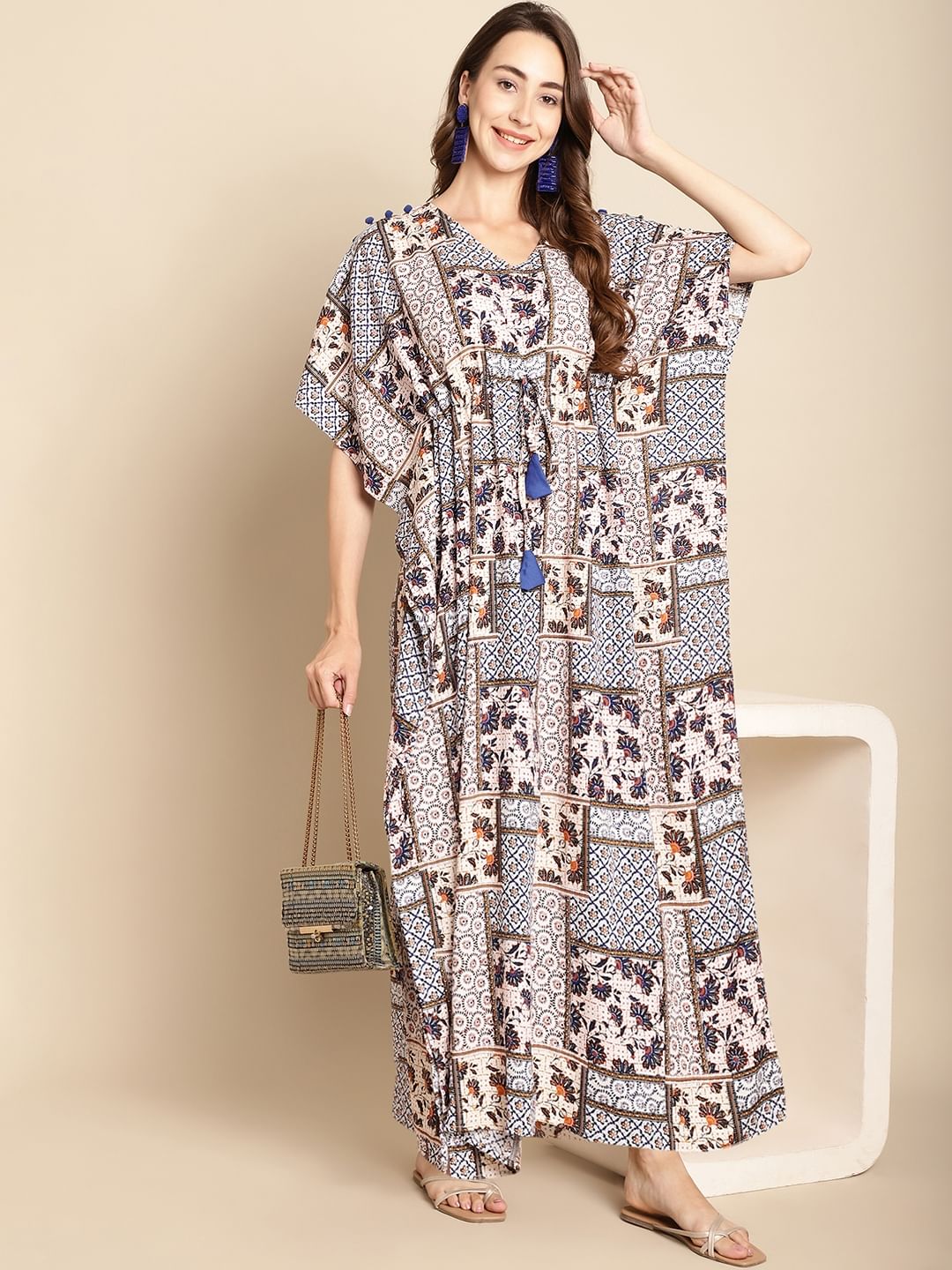 Abstract Print Blue Kaftan