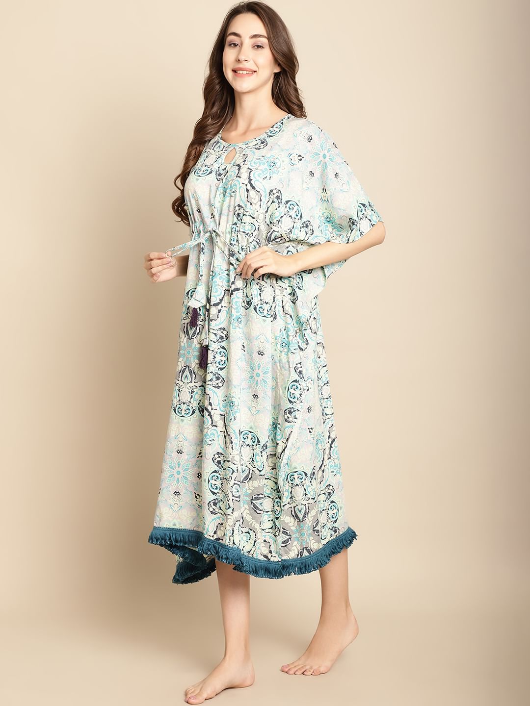 Floral Printed Blue Kaftan