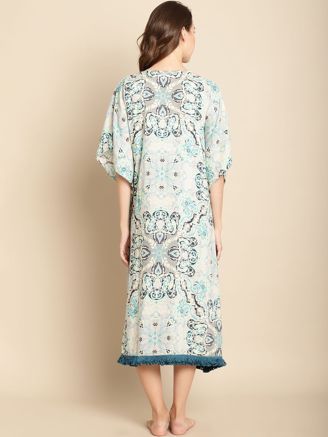 Floral Printed Blue Kaftan