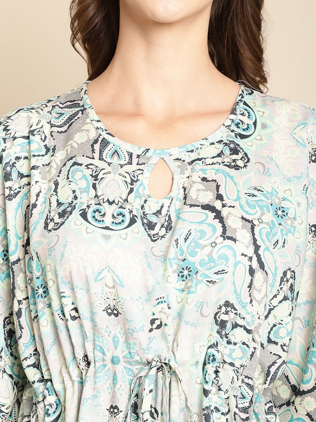 Floral Printed Blue Kaftan