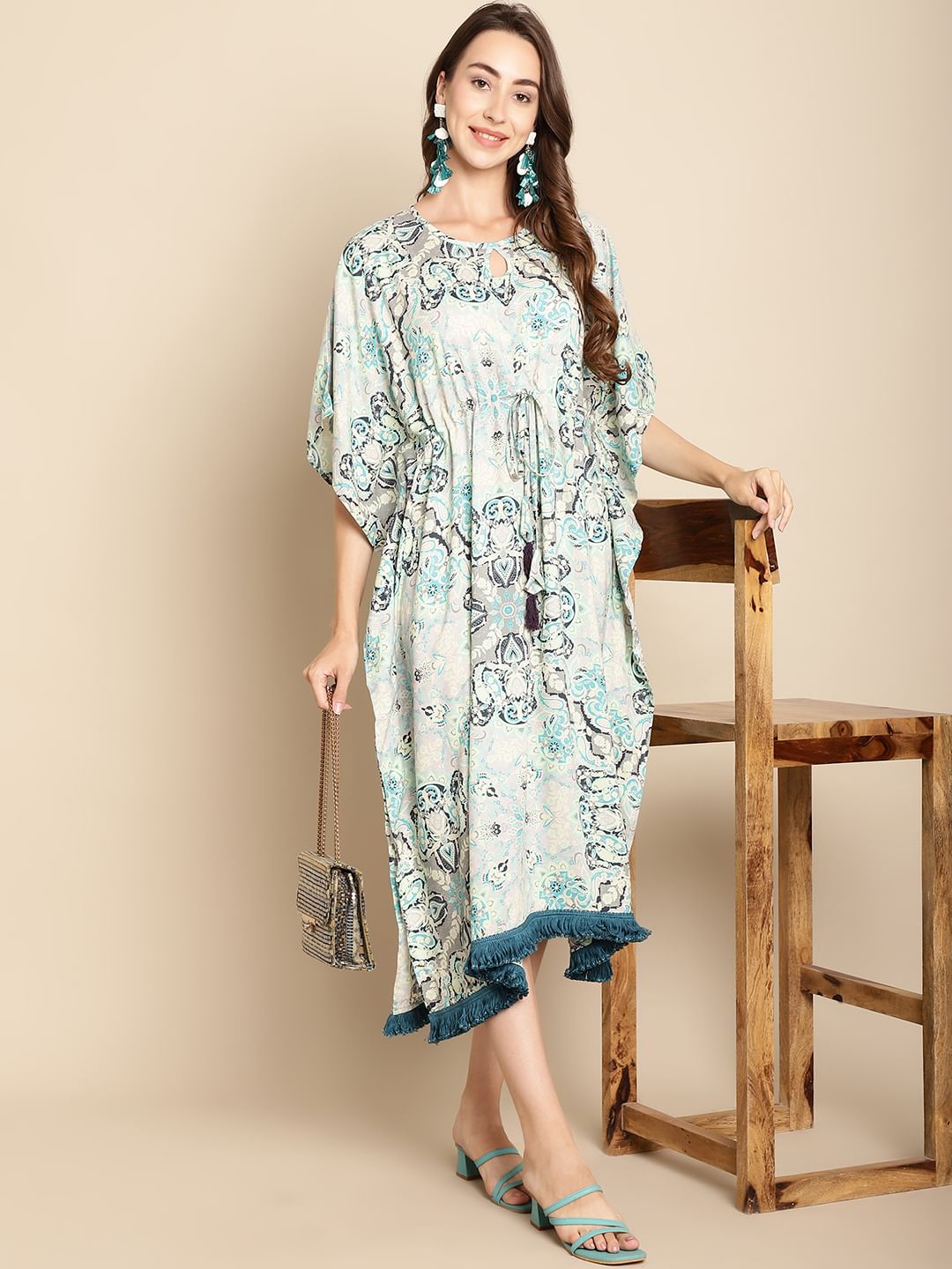 Floral Printed Blue Kaftan