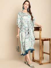 Floral Printed Blue Kaftan