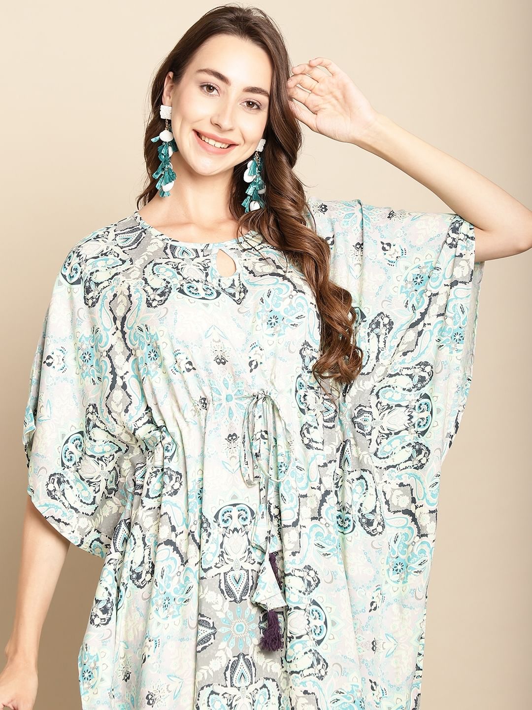 Floral Printed Blue Kaftan