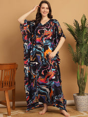 Multi Color Abstract Print Rayon Kaftan Nighty