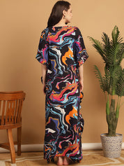 Multi Color Abstract Print Rayon Kaftan Nighty