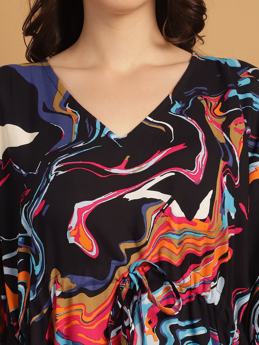 Multi Color Abstract Print Rayon Kaftan Nighty