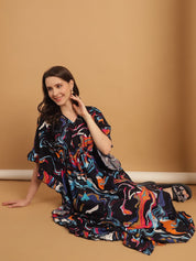 Multi Color Abstract Print Rayon Kaftan Nighty