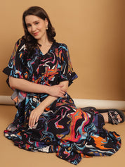 Multi Color Abstract Print Rayon Kaftan Nighty