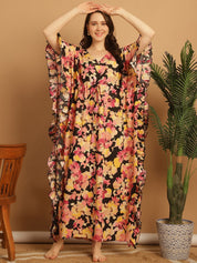 Multi Color Floral Print Rayon Kaftan Nighty
