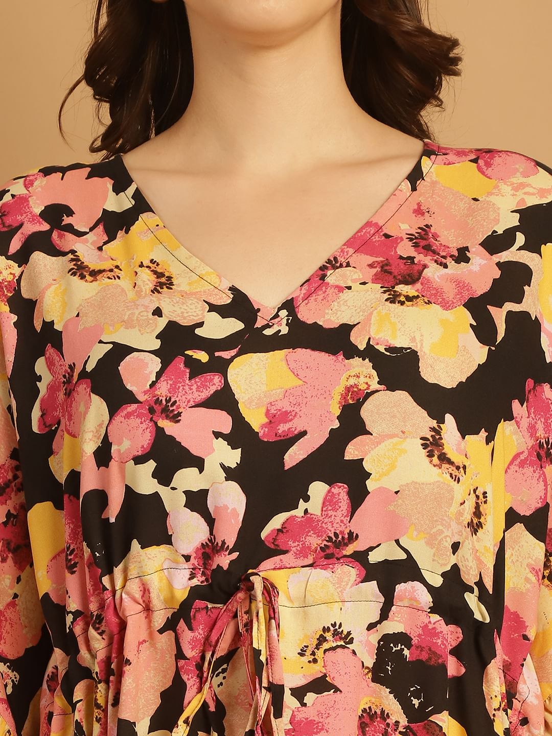 Multi Color Floral Print Rayon Kaftan Nighty