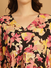 Multi Color Floral Print Rayon Kaftan Nighty