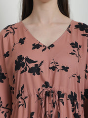 Floral Print Brown Rayon Kaftan Nighty