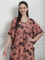 Floral Print Brown Rayon Kaftan Nighty