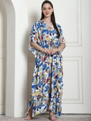Floral Print Blue Rayon Kaftan