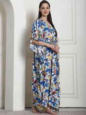 Floral Print Blue Rayon Kaftan