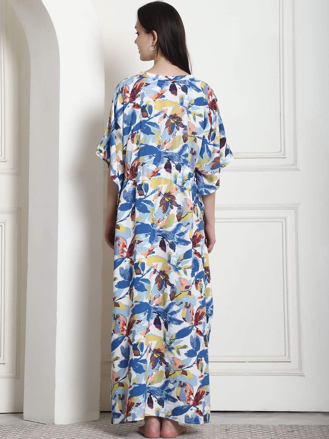 Floral Print Blue Rayon Kaftan