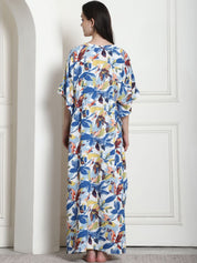 Floral Print Blue Rayon Kaftan