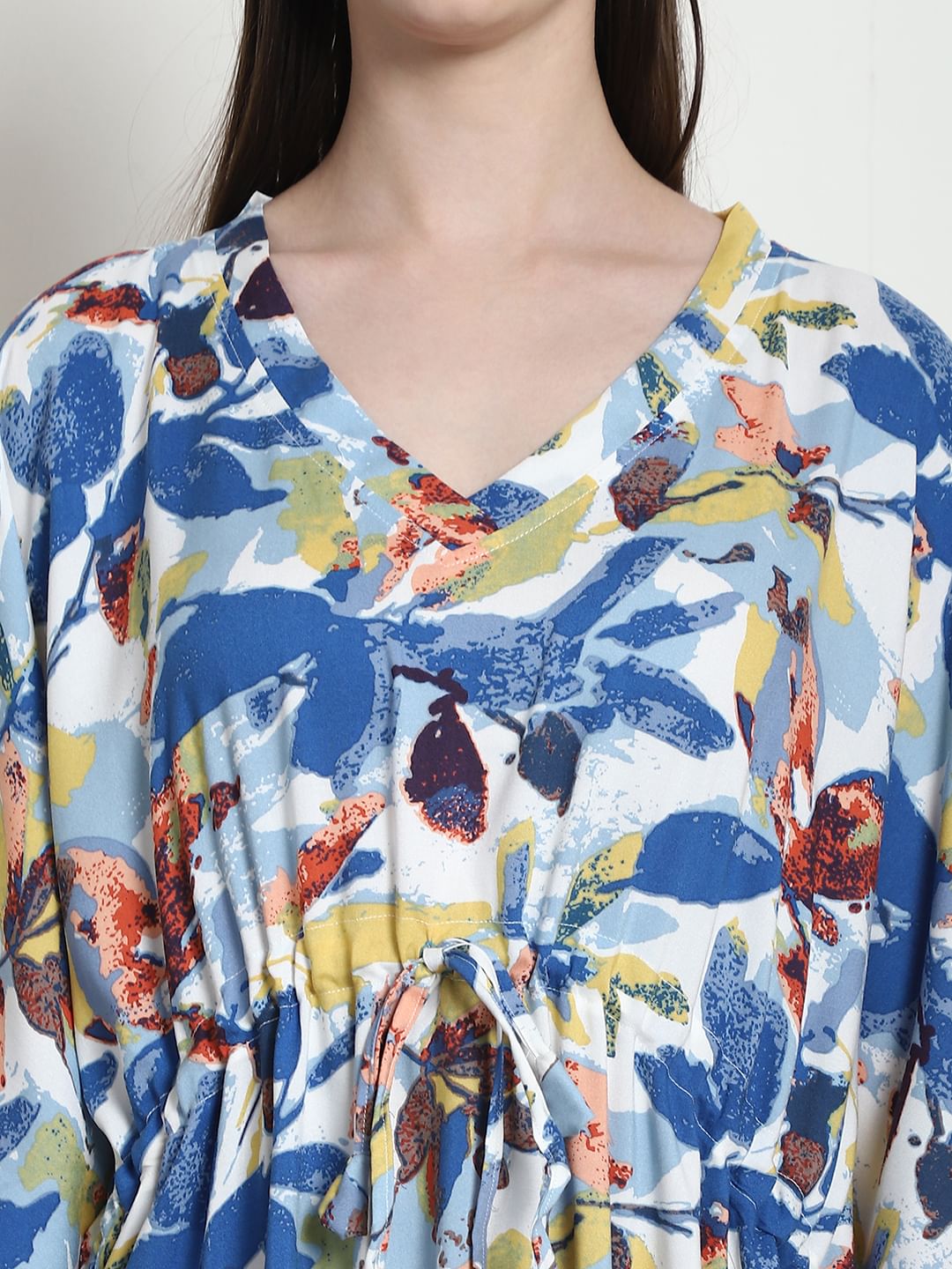 Floral Print Blue Rayon Kaftan
