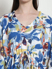 Floral Print Blue Rayon Kaftan