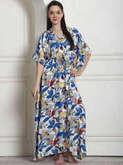 Floral Print Blue Rayon Kaftan
