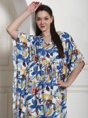 Floral Print Blue Rayon Kaftan