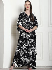 Floral Print Black Rayon Kaftan