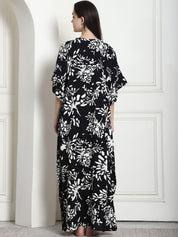 Floral Print Black Rayon Kaftan