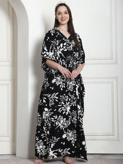 Floral Print Black Rayon Kaftan