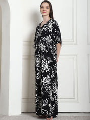Floral Print Black Rayon Kaftan