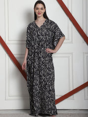 Printed Black Rayon Kaftan
