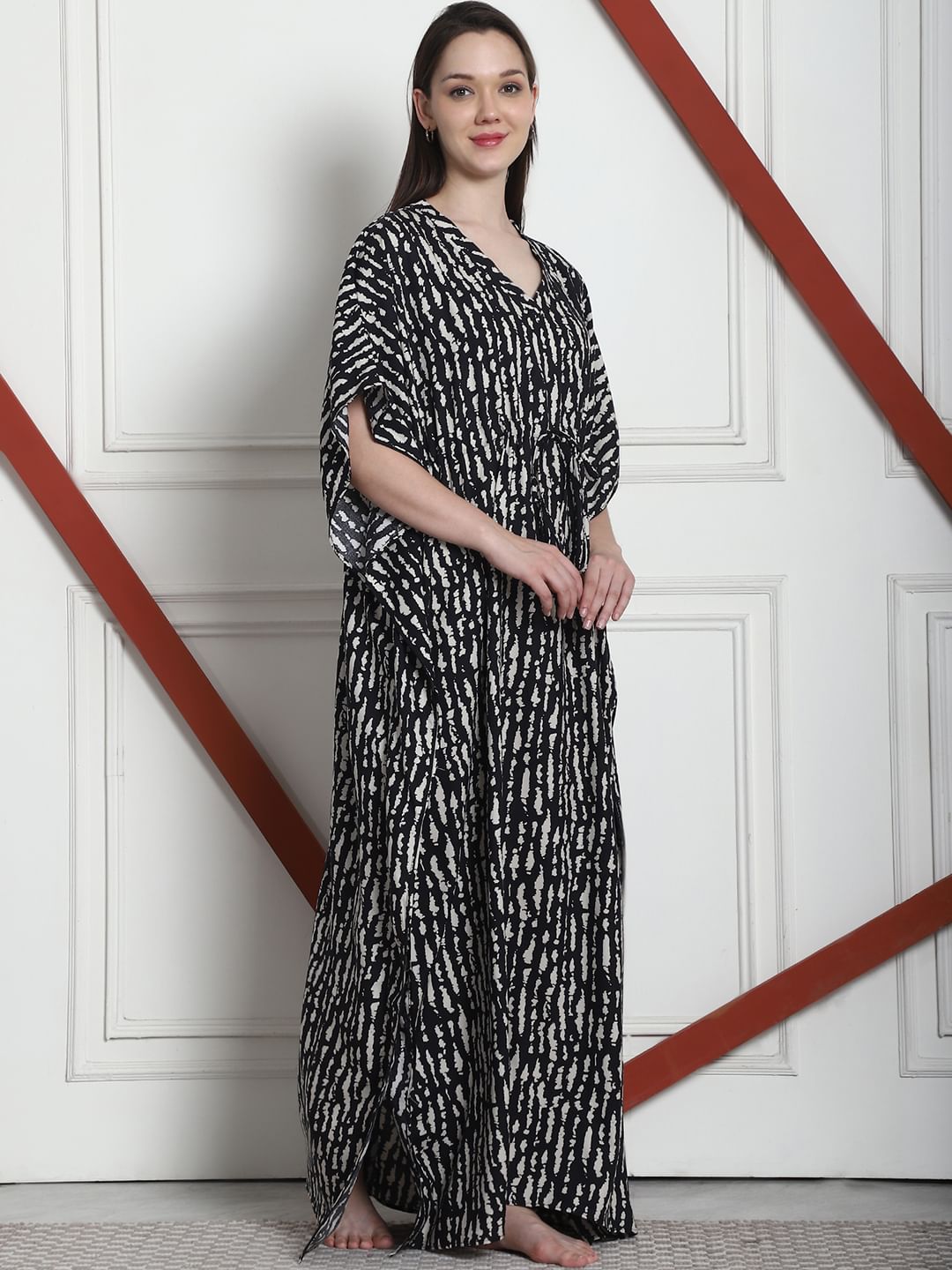 Printed Black Rayon Kaftan
