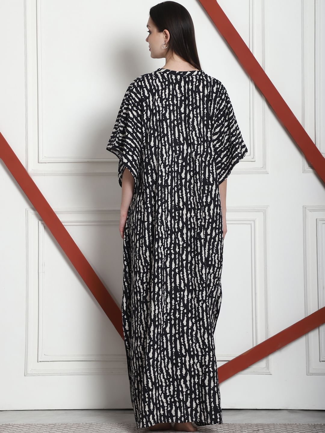 Printed Black Rayon Kaftan