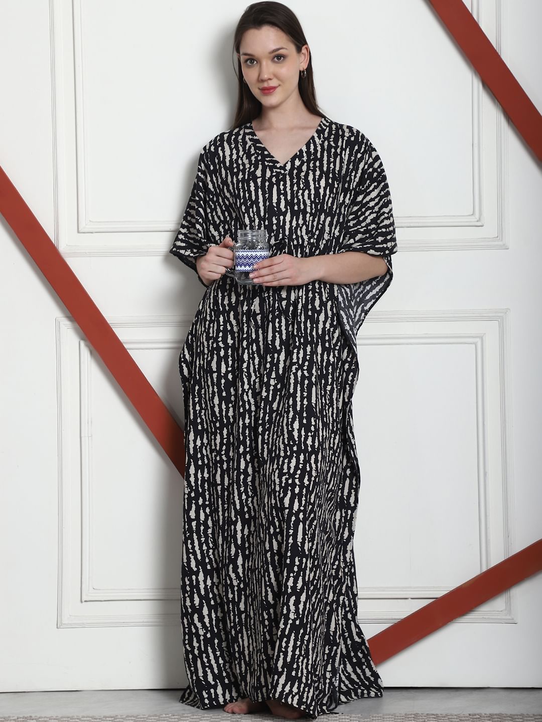 Printed Black Rayon Kaftan