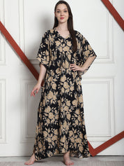Floral Print Black & Golden Rayon Kaftan