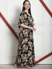 Floral Print Black & Golden Rayon Kaftan