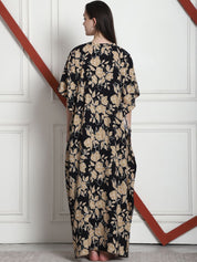 Floral Print Black & Golden Rayon Kaftan