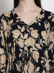 Floral Print Black & Golden Rayon Kaftan