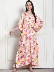 Floral Print Peach Rayon Kaftan