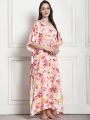 Floral Print Peach Rayon Kaftan