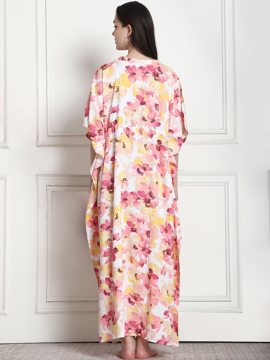 Floral Print Peach Rayon Kaftan