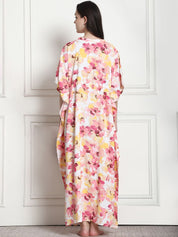 Floral Print Peach Rayon Kaftan