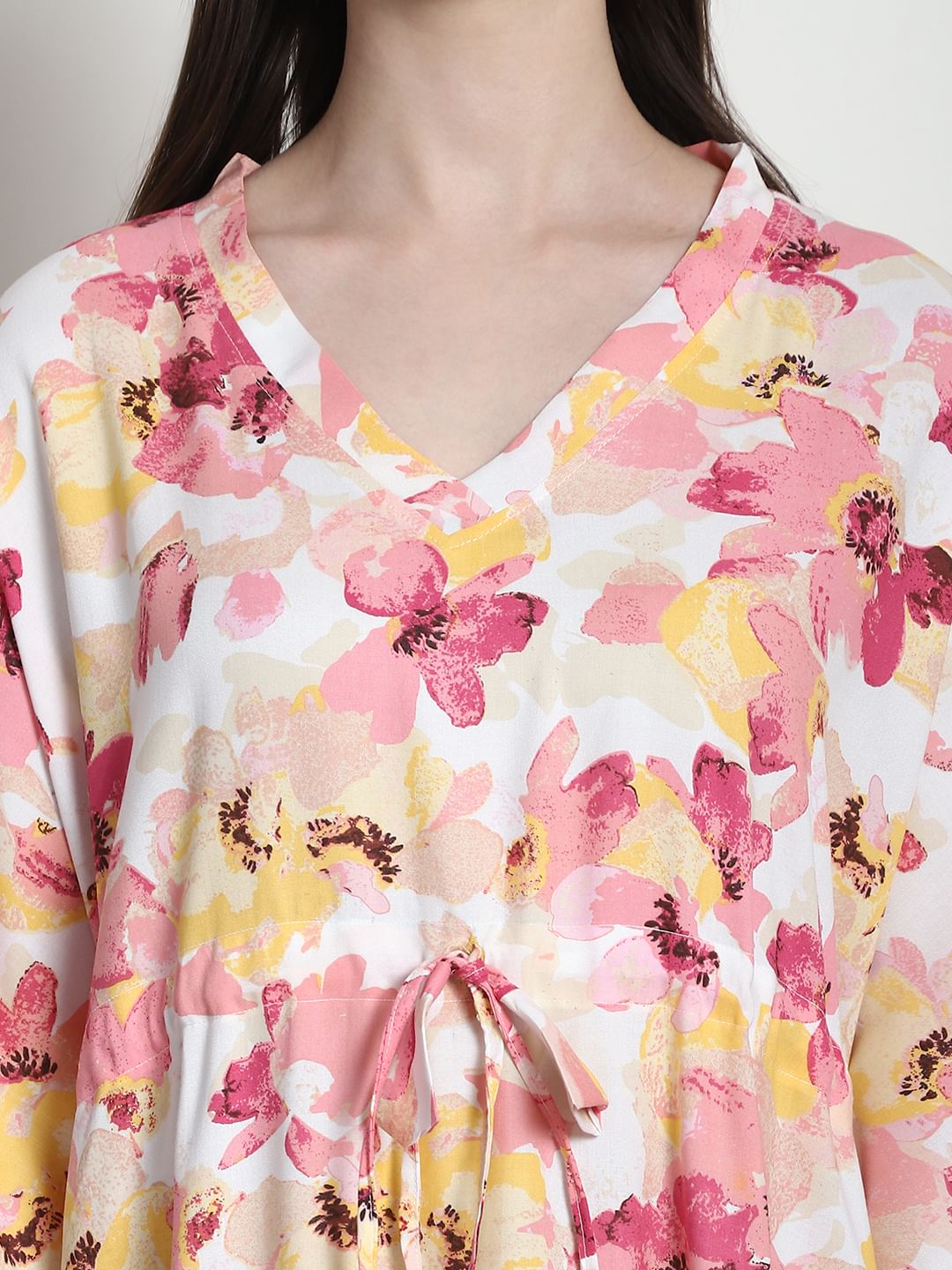 Floral Print Peach Rayon Kaftan