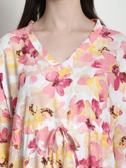 Floral Print Peach Rayon Kaftan