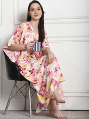 Floral Print Peach Rayon Kaftan