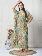 Geometric Print Yellow Rayon Kaftan