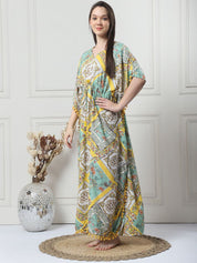 Geometric Print Yellow Rayon Kaftan