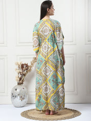 Geometric Print Yellow Rayon Kaftan