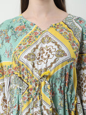 Geometric Print Yellow Rayon Kaftan