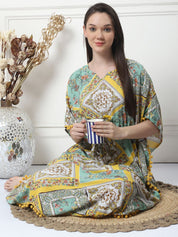 Geometric Print Yellow Rayon Kaftan