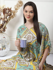 Geometric Print Yellow Rayon Kaftan